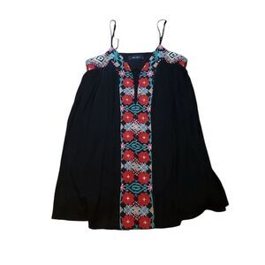 Anna Grace BOHO Sundress Black Red embroidery